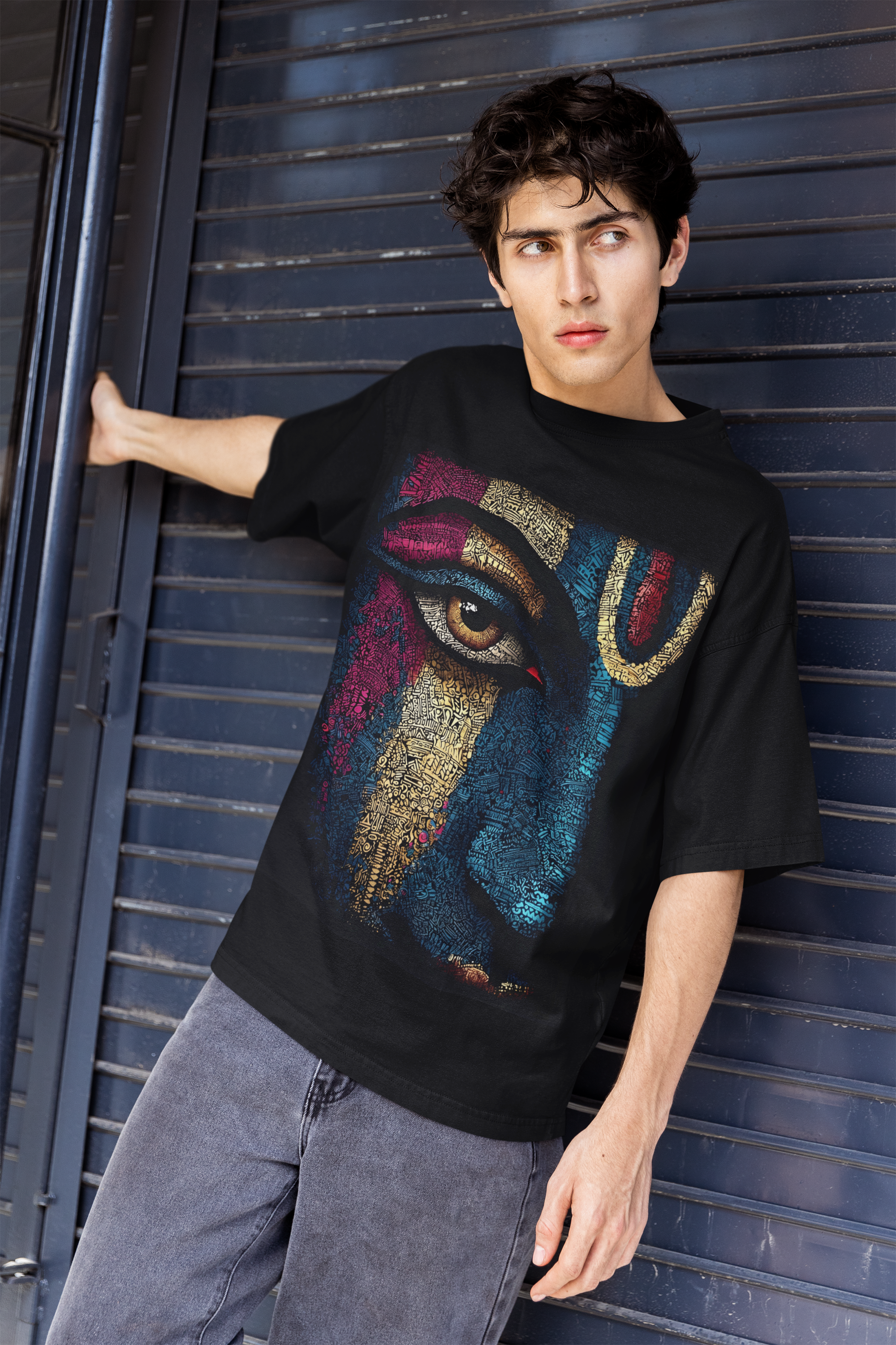 Krishna's Gaze: Typographic Divine Oversized Tee