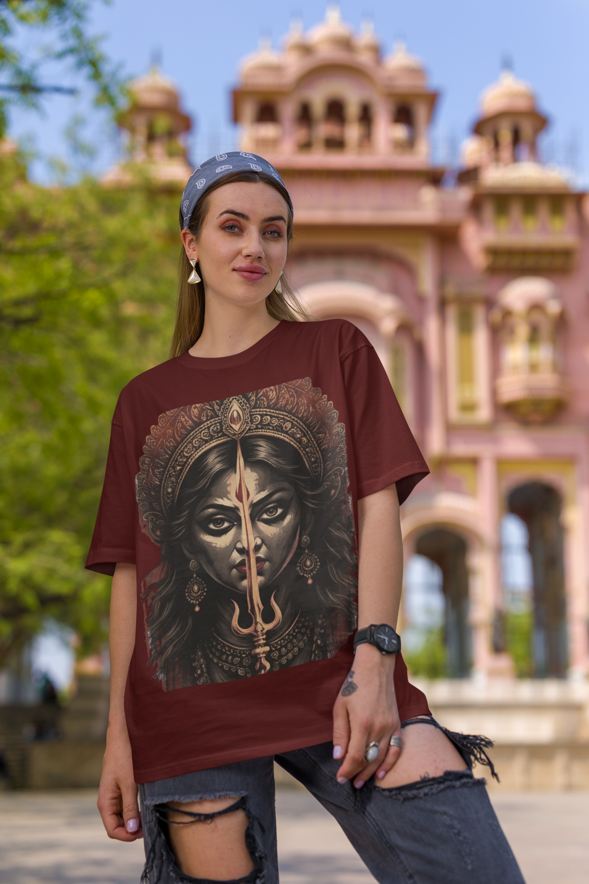 Shakti Awakened: The Divine Trident Oversized Tee